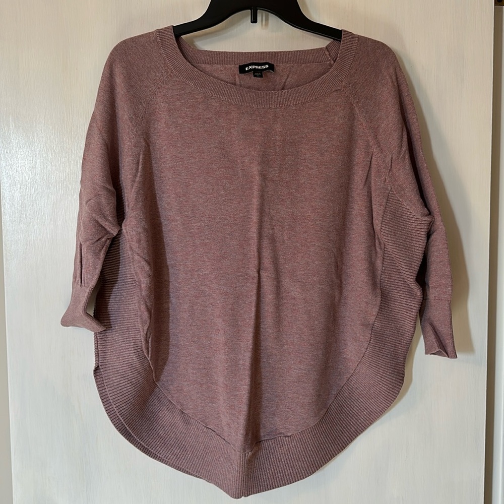 Heathered Pink Circle Hem Sweater w/ 3/4 Length Sleeve - Size: Small
